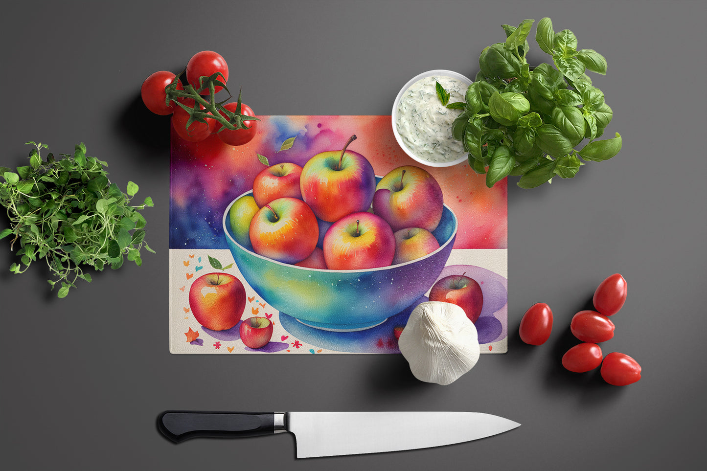 Colorful Apples Glass Cutting Board