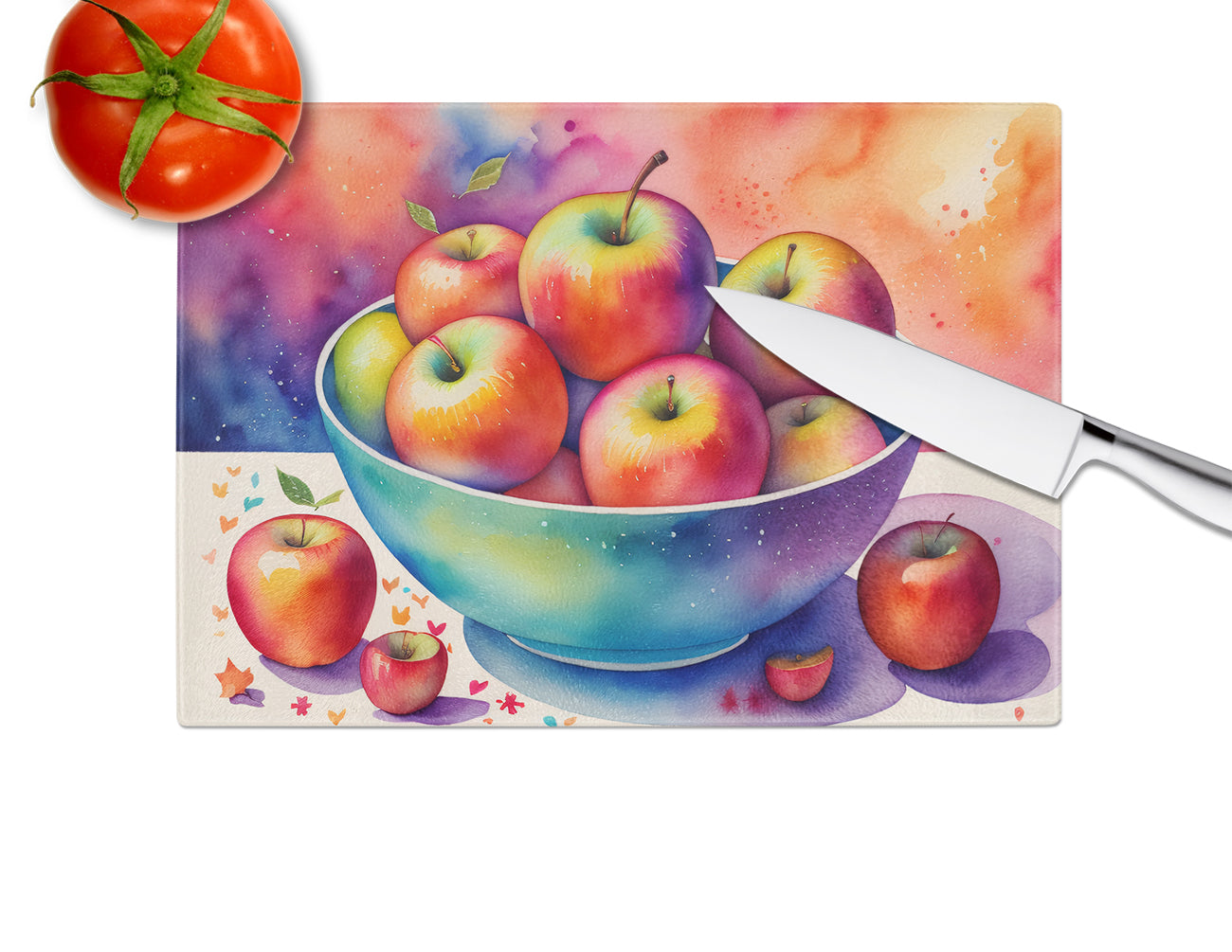 Colorful Apples Glass Cutting Board