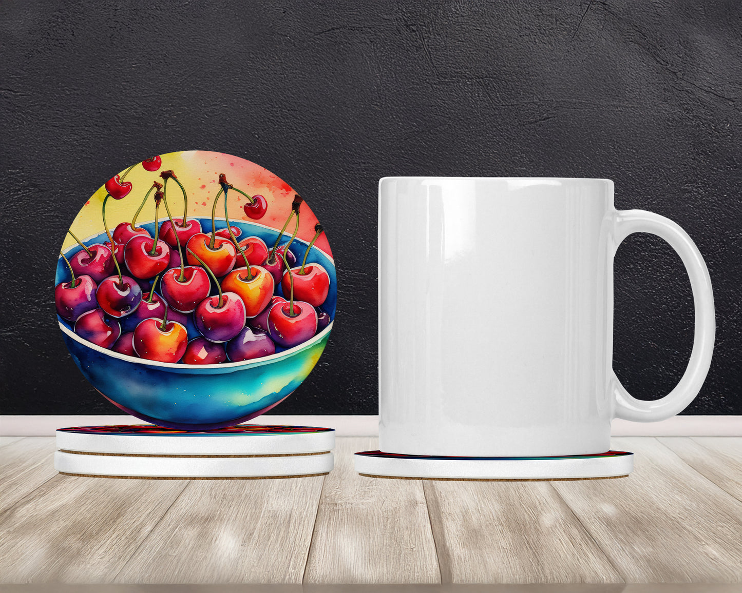 Colorful Cherries Large Sandstone Coasters Pack of 4
