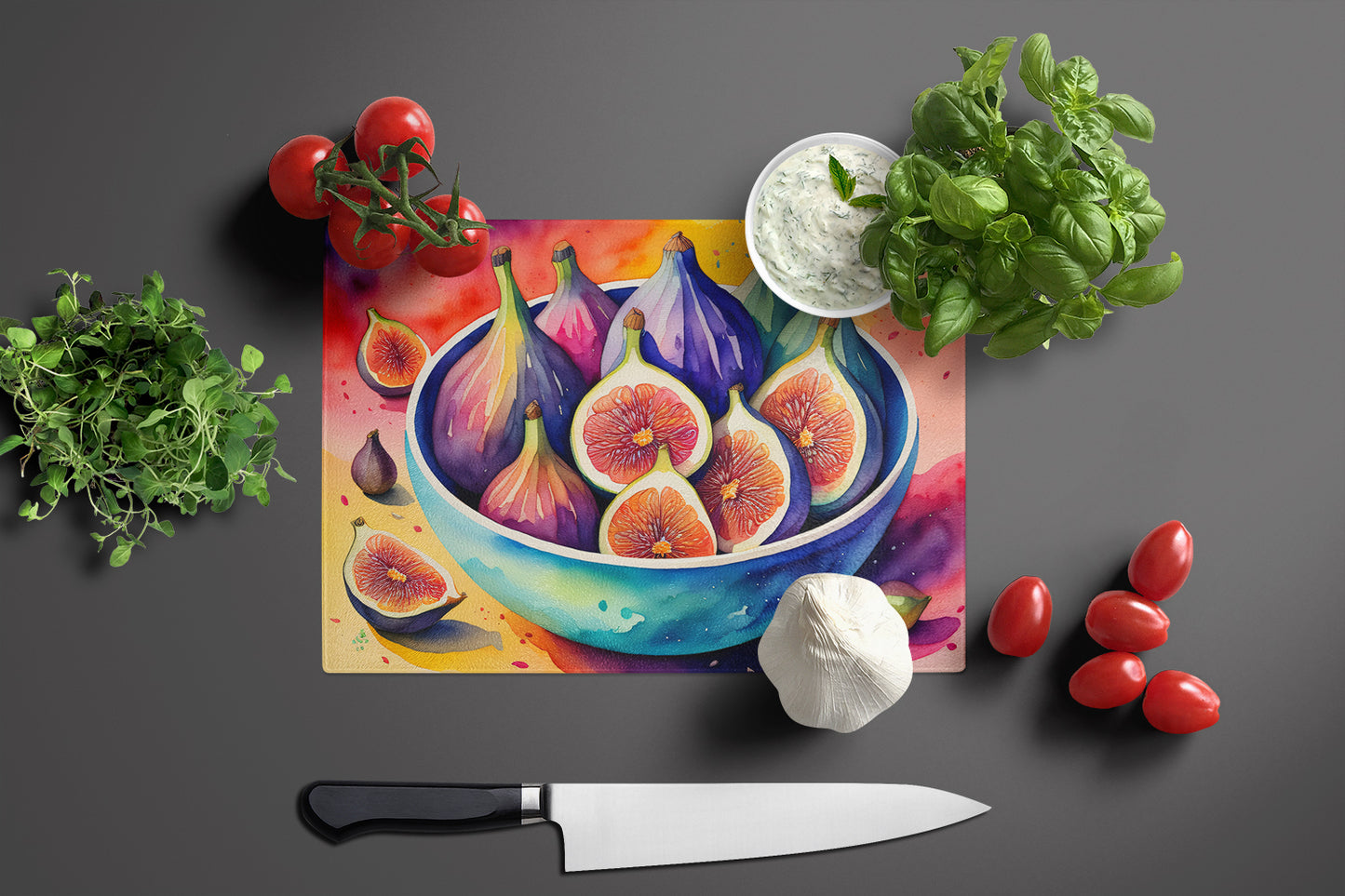 Colorful Figs Glass Cutting Board