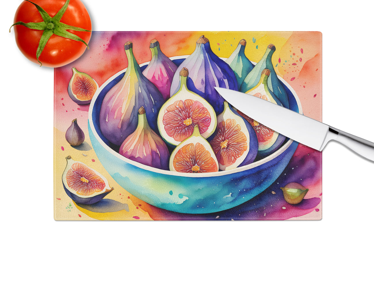 Colorful Figs Glass Cutting Board