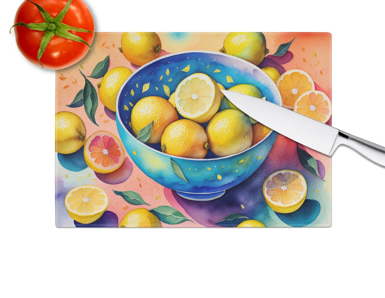 Colorful Lemons Glass Cutting Board