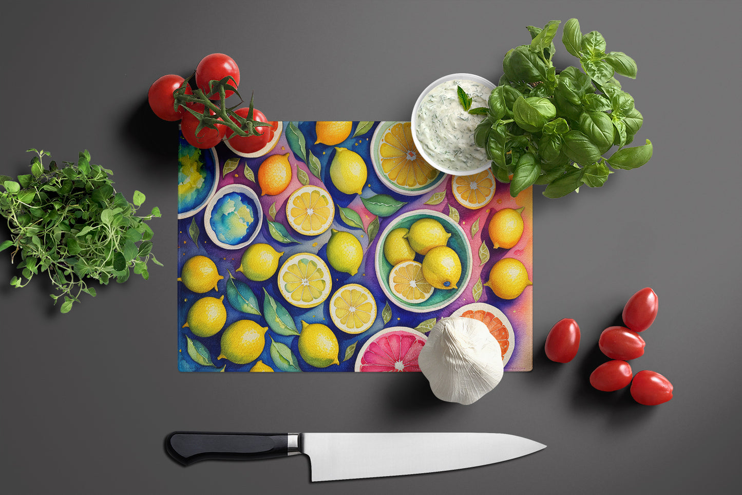 Colorful Lemons Glass Cutting Board