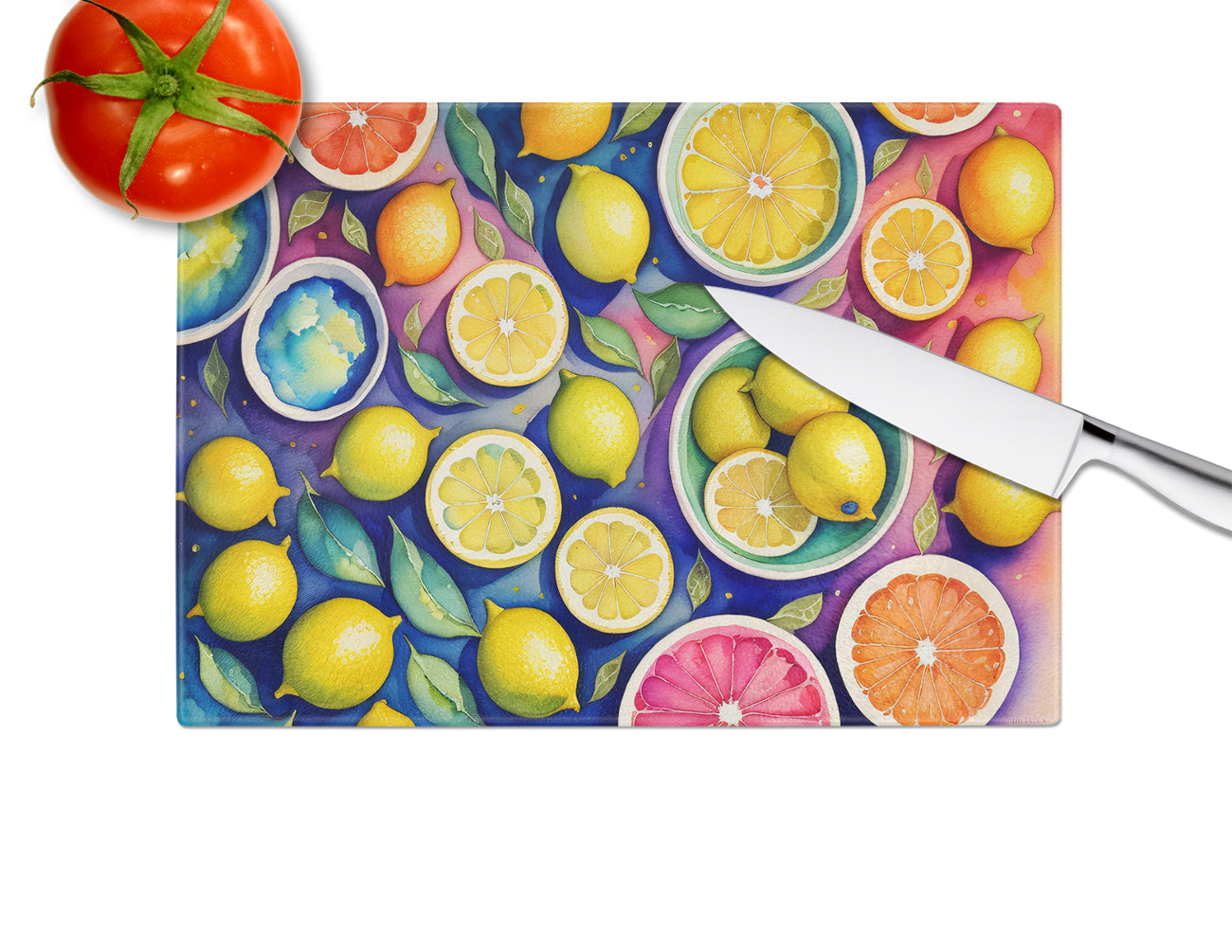 Colorful Lemons Glass Cutting Board