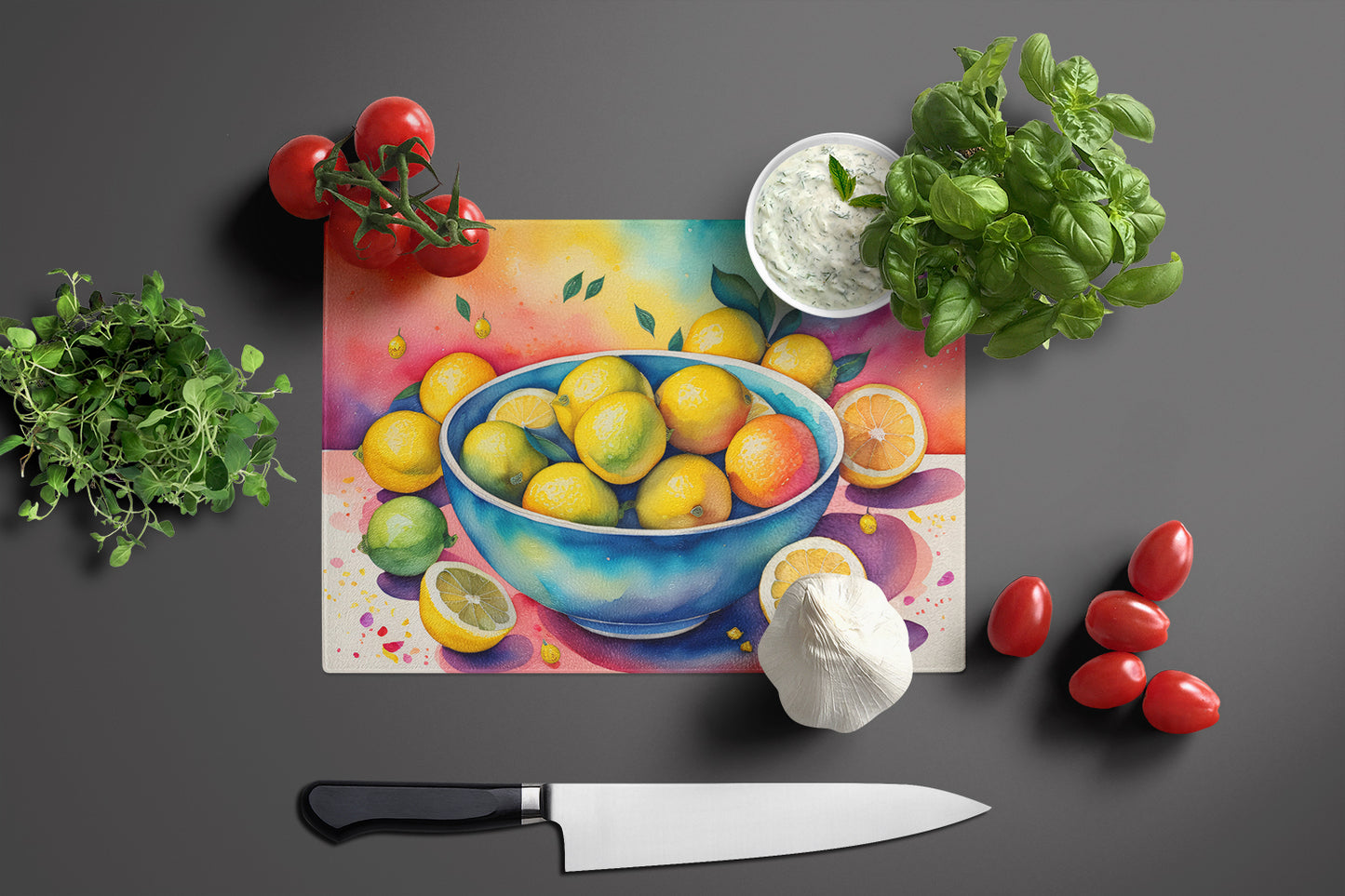 Colorful Lemons Glass Cutting Board