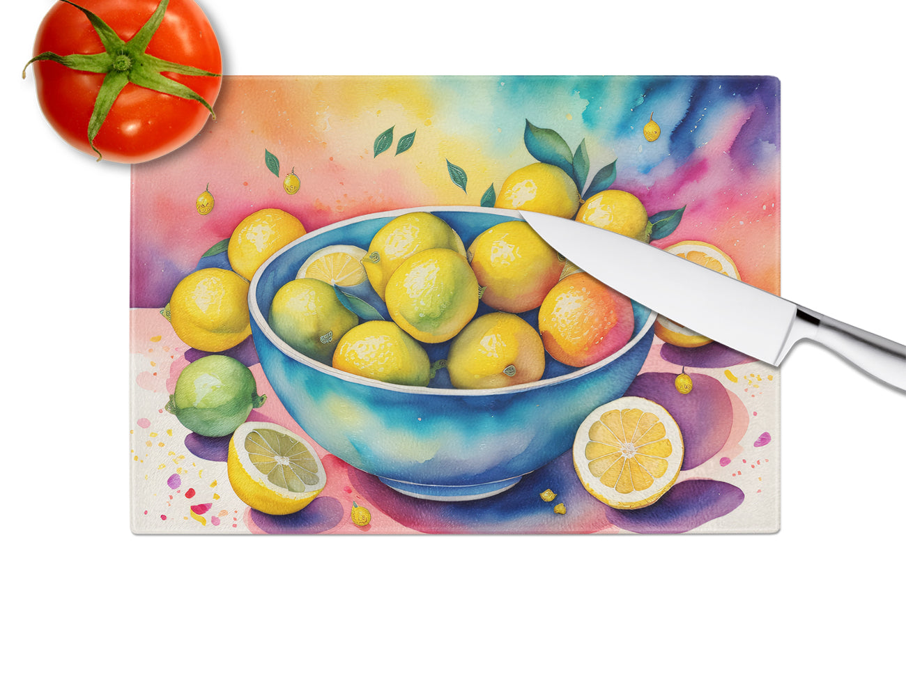 Colorful Lemons Glass Cutting Board