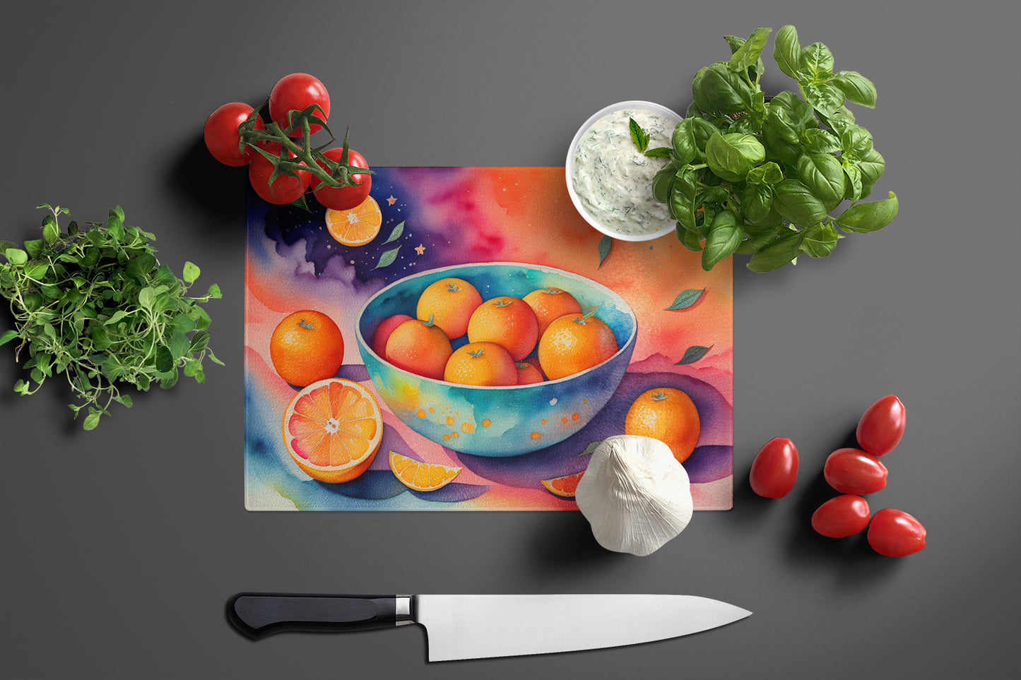 Colorful Oranges Glass Cutting Board