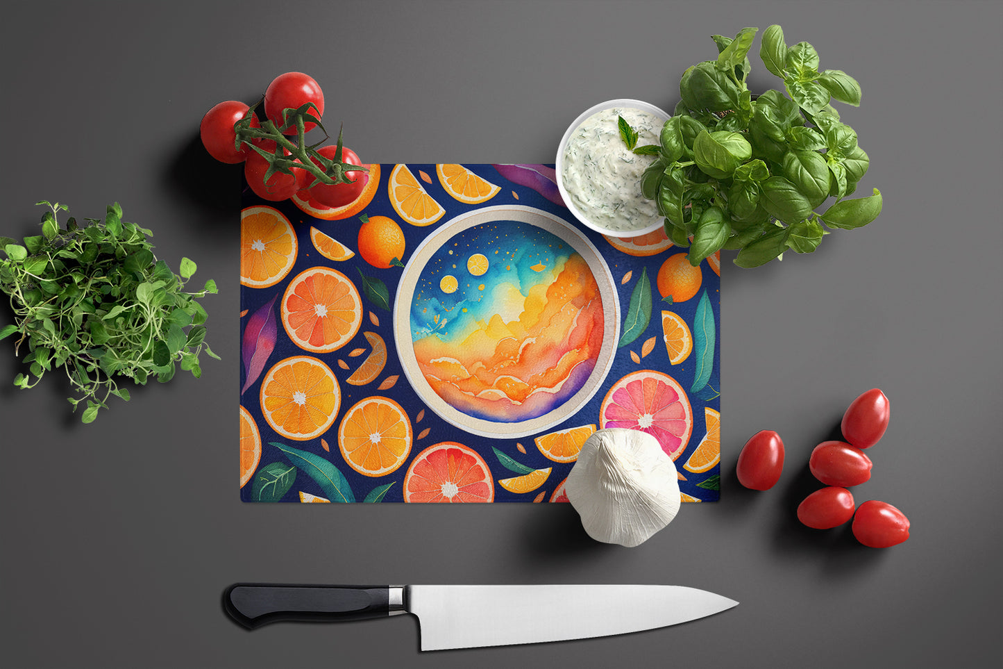 Colorful Oranges Glass Cutting Board