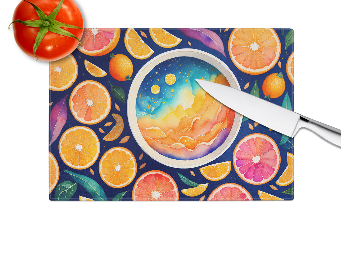 Colorful Oranges Glass Cutting Board