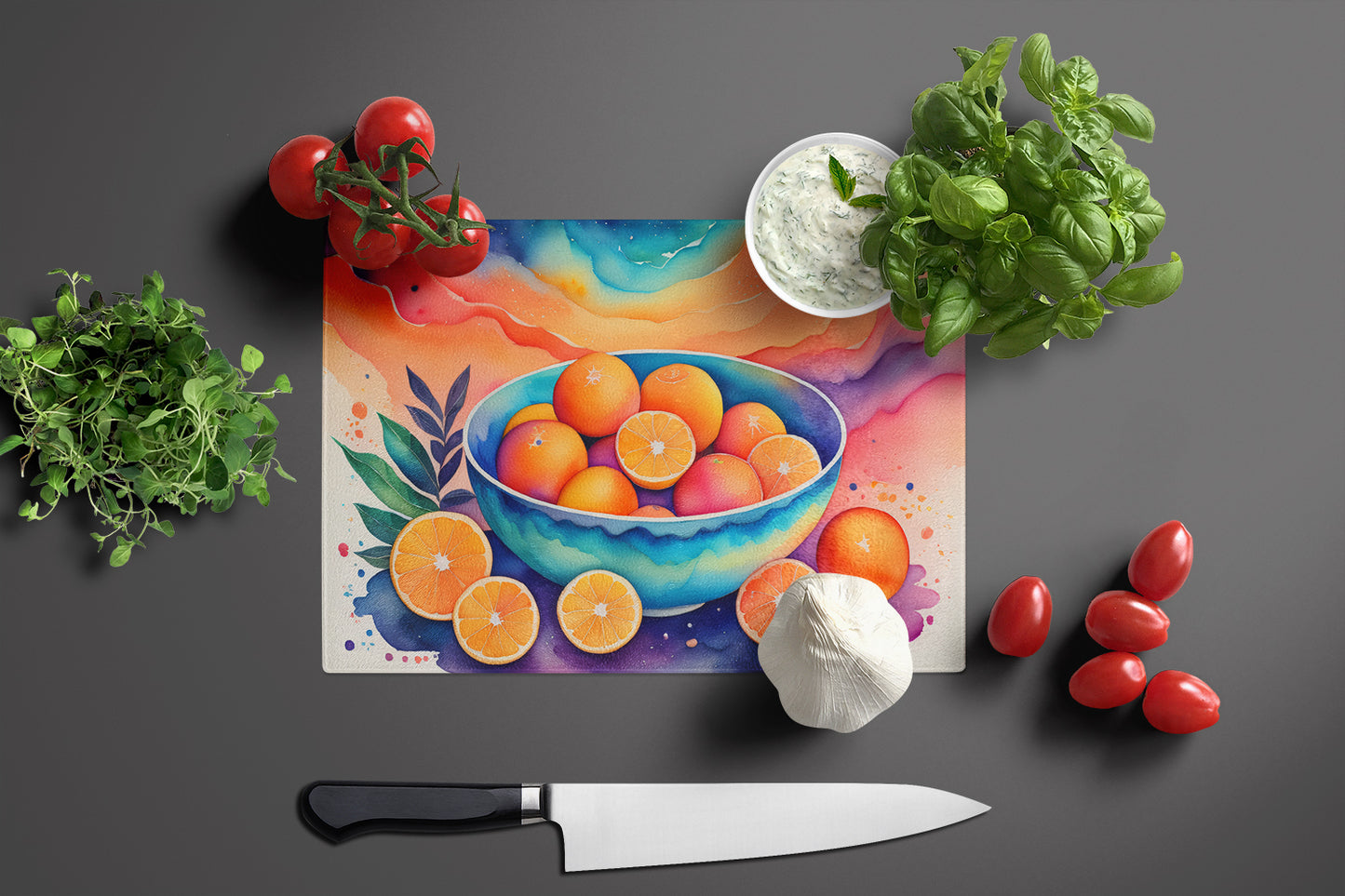 Colorful Oranges Glass Cutting Board