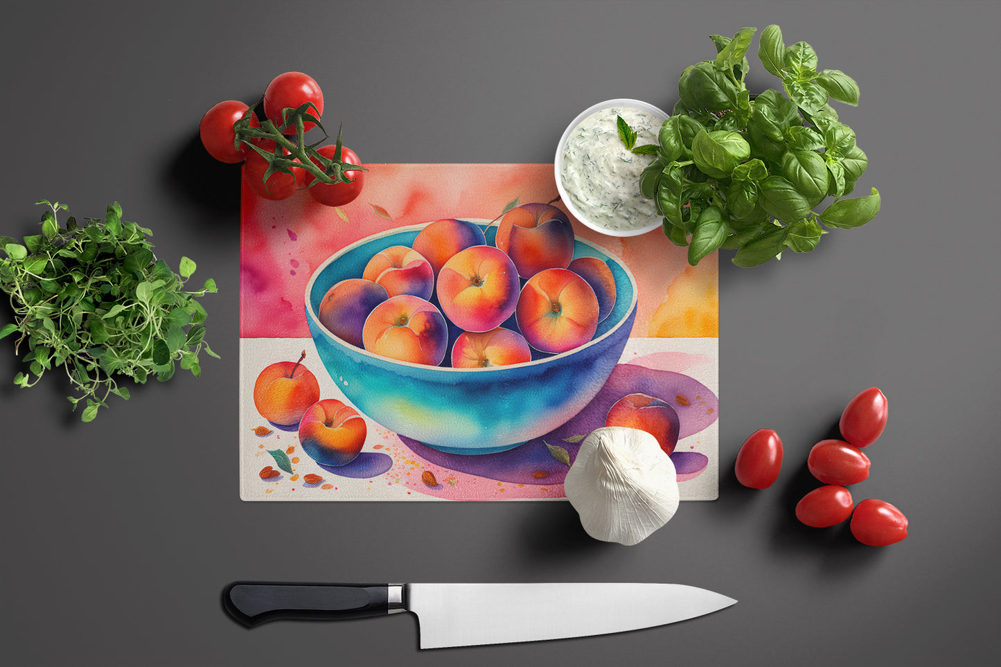 Colorful Peaches Glass Cutting Board