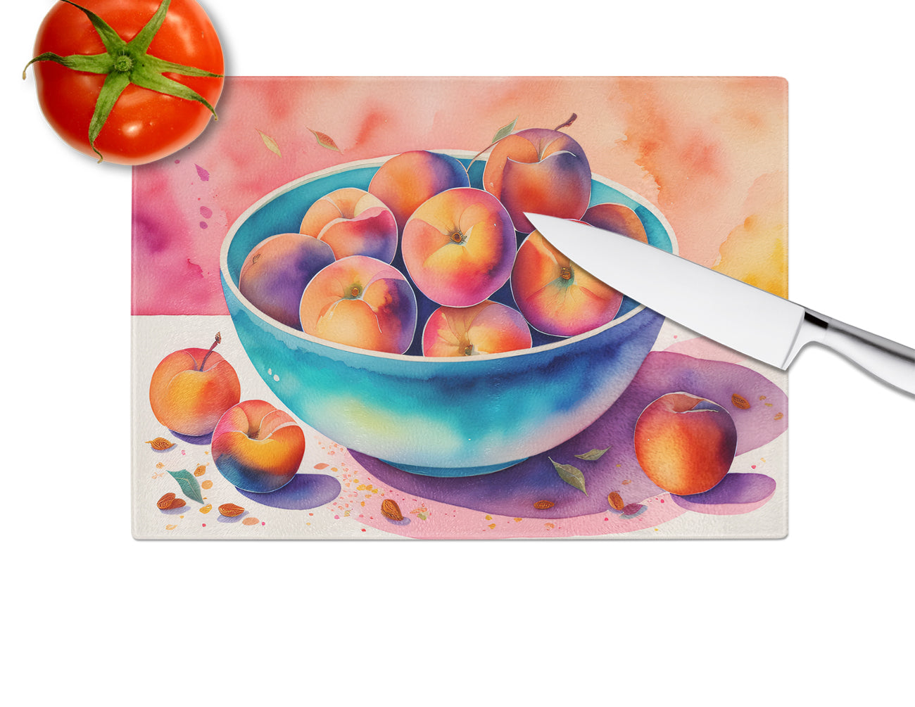 Colorful Peaches Glass Cutting Board