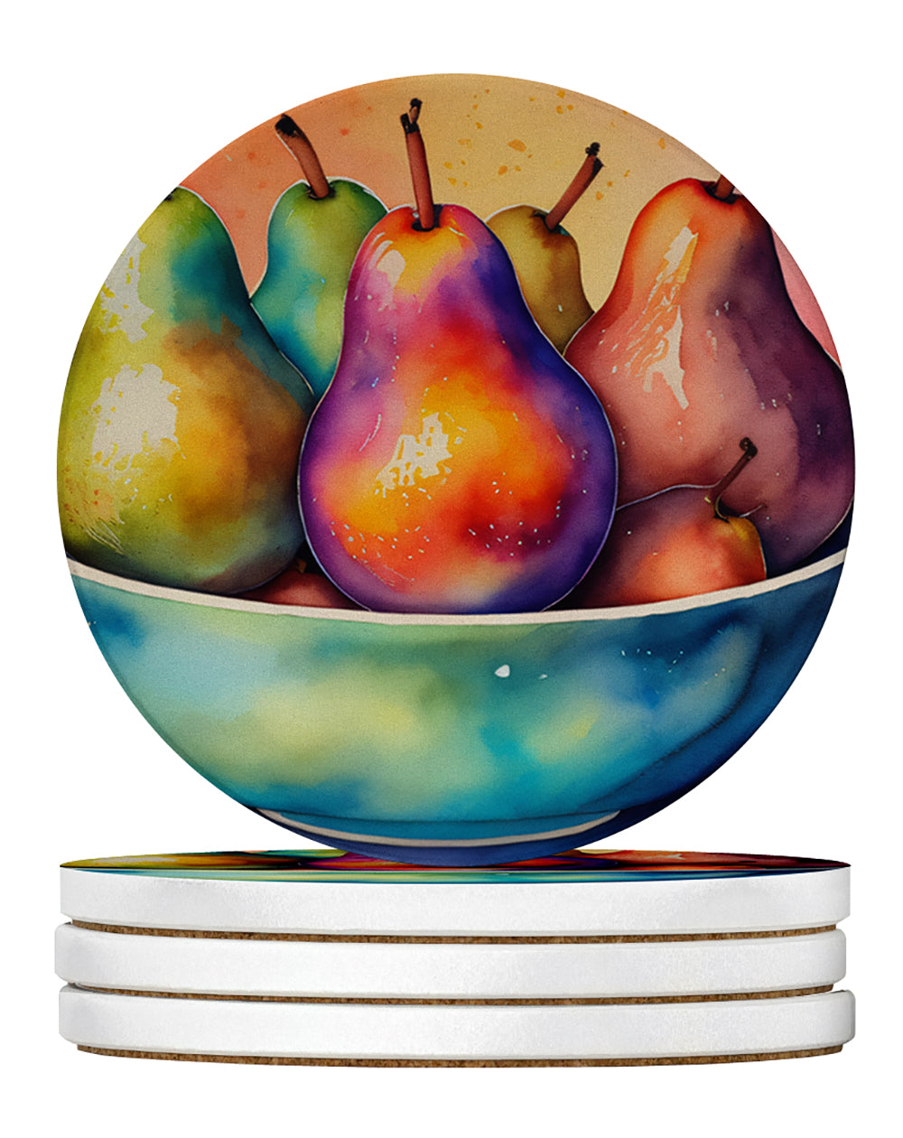 Buy this Colorful Pears Large Sandstone Coasters Pack of 4