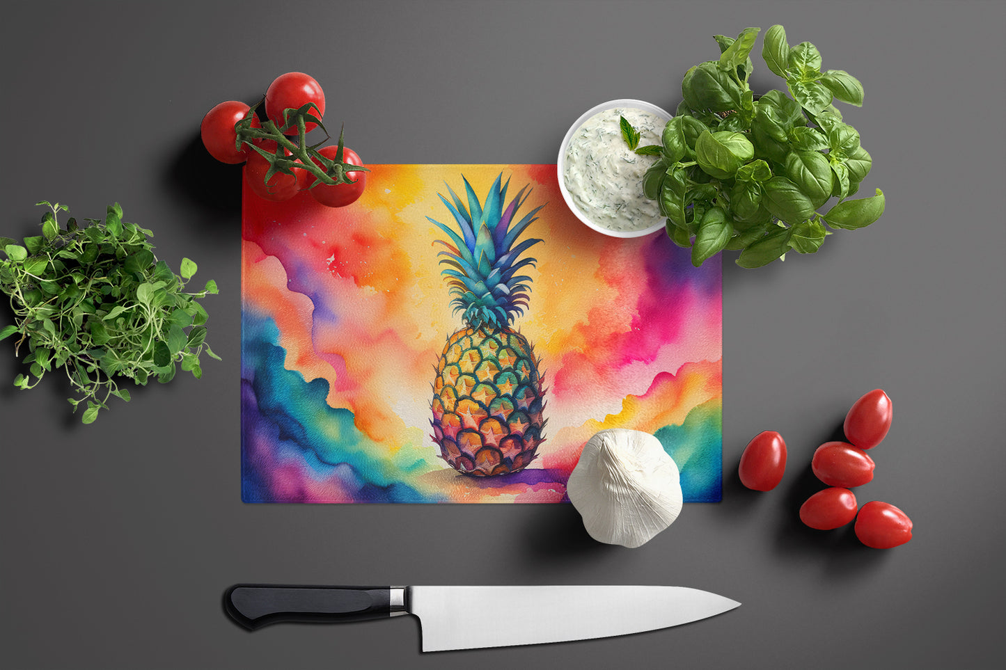 Colorful Pineapple Glass Cutting Board