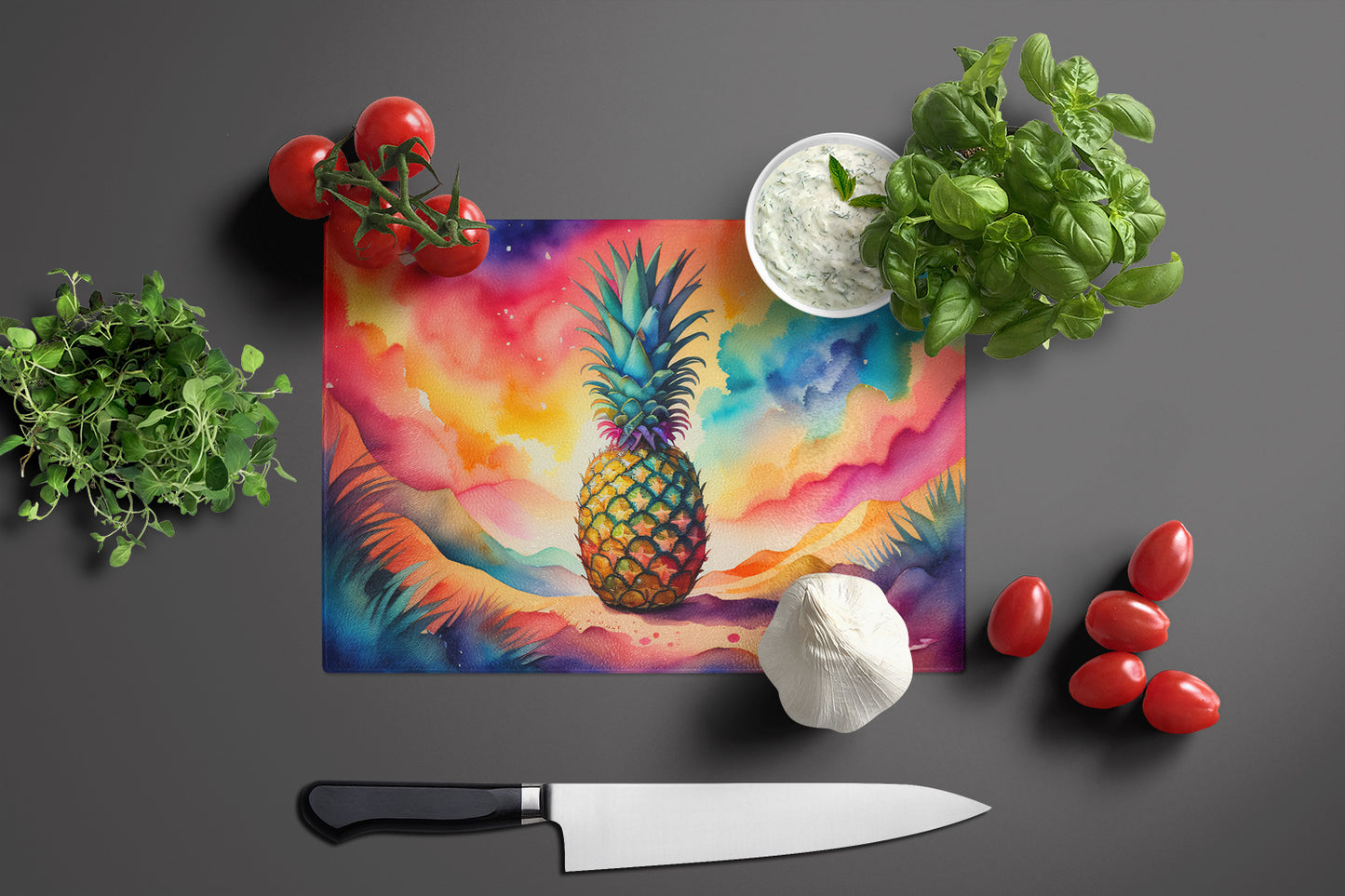 Colorful Pineapple Glass Cutting Board