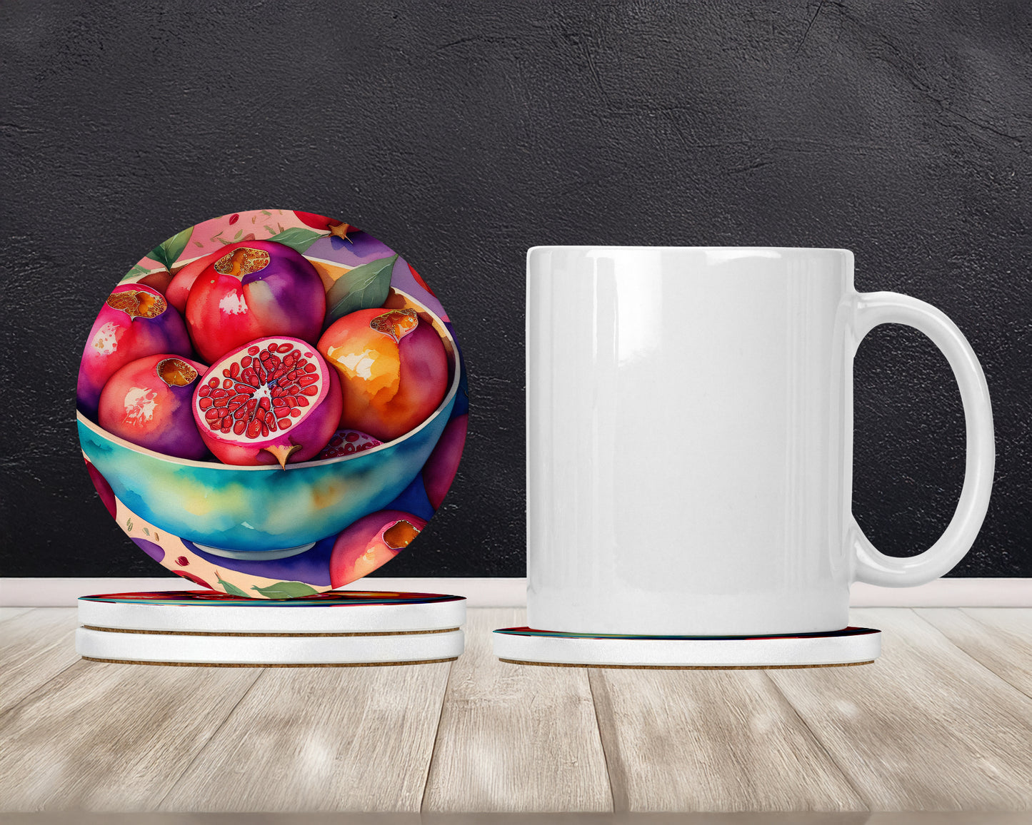 Colorful Pomegranates Large Sandstone Coasters Pack of 4