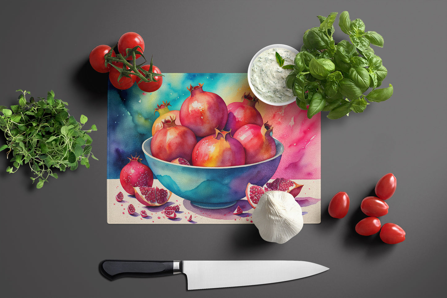 Colorful Pomegranates Glass Cutting Board