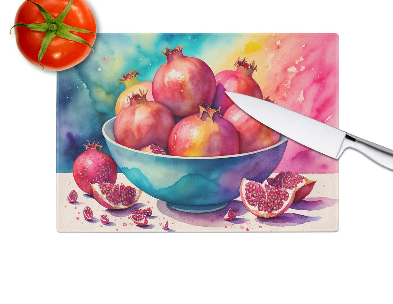 Colorful Pomegranates Glass Cutting Board