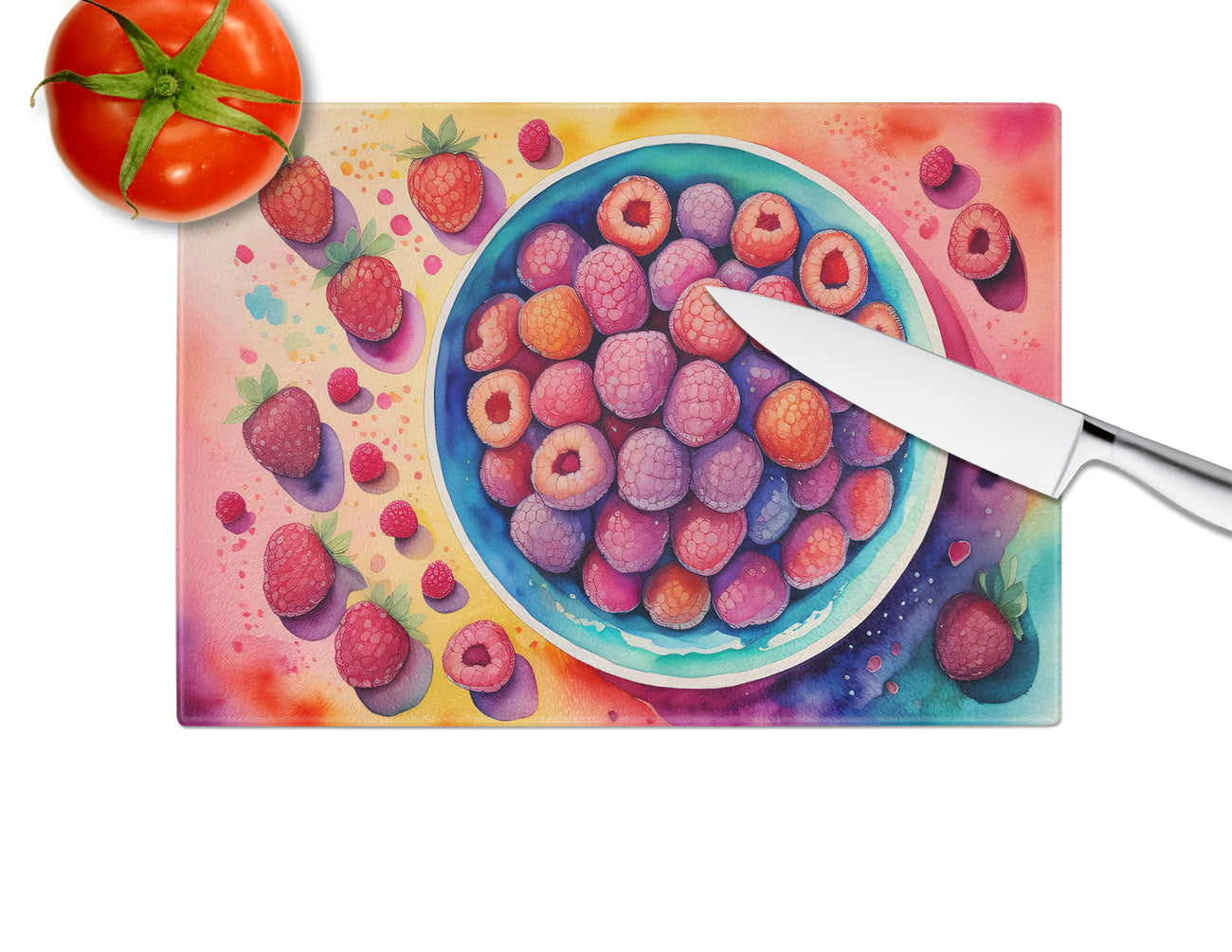 Colorful Raspberries Glass Cutting Board