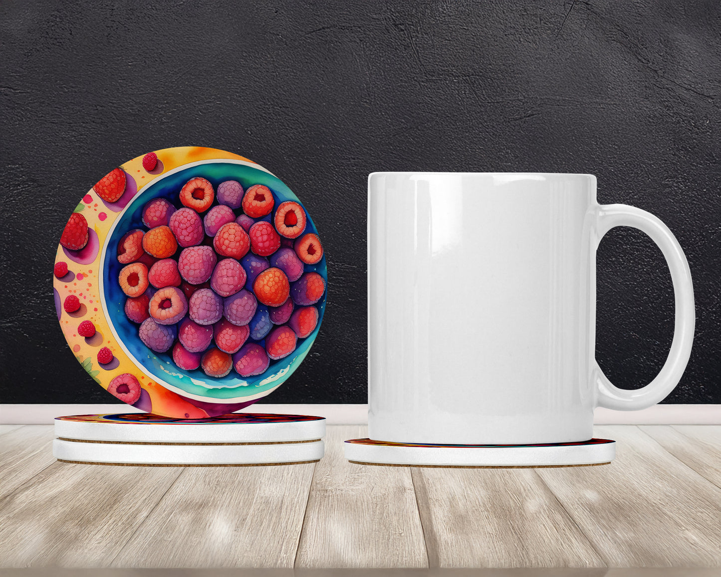 Colorful Raspberries Large Sandstone Coasters Pack of 4