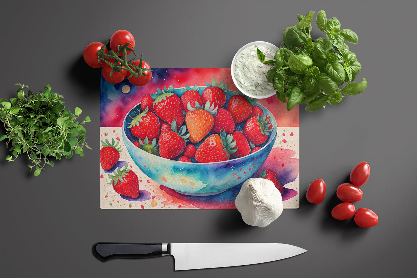 Colorful Strawberries Glass Cutting Board