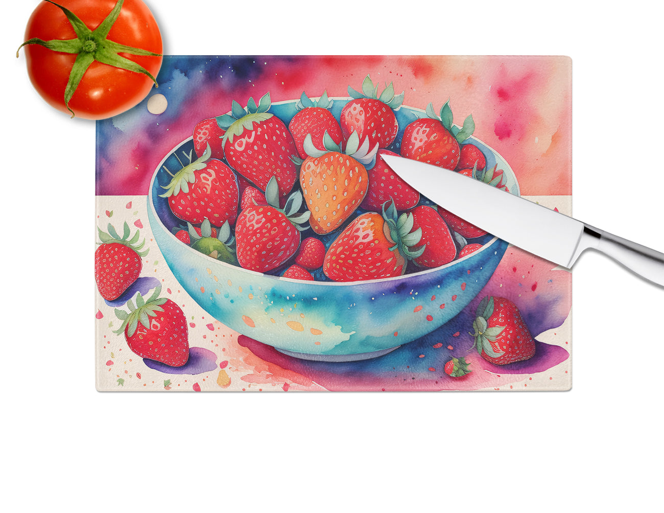 Colorful Strawberries Glass Cutting Board