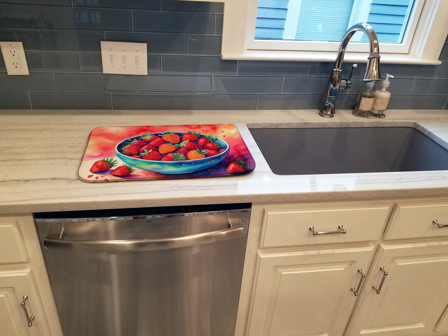 Colorful Strawberries Dish Drying Mat