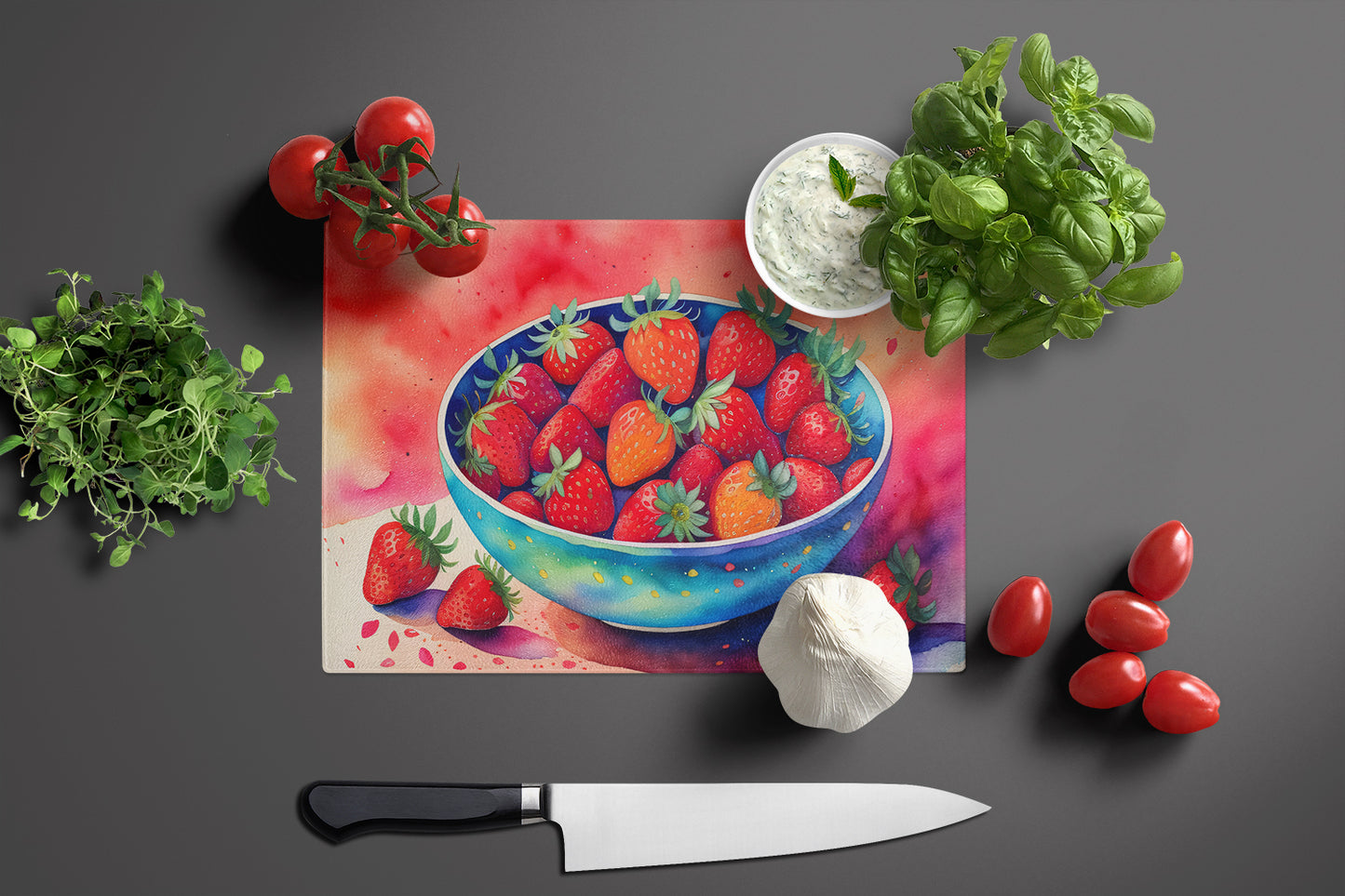 Colorful Strawberries Glass Cutting Board