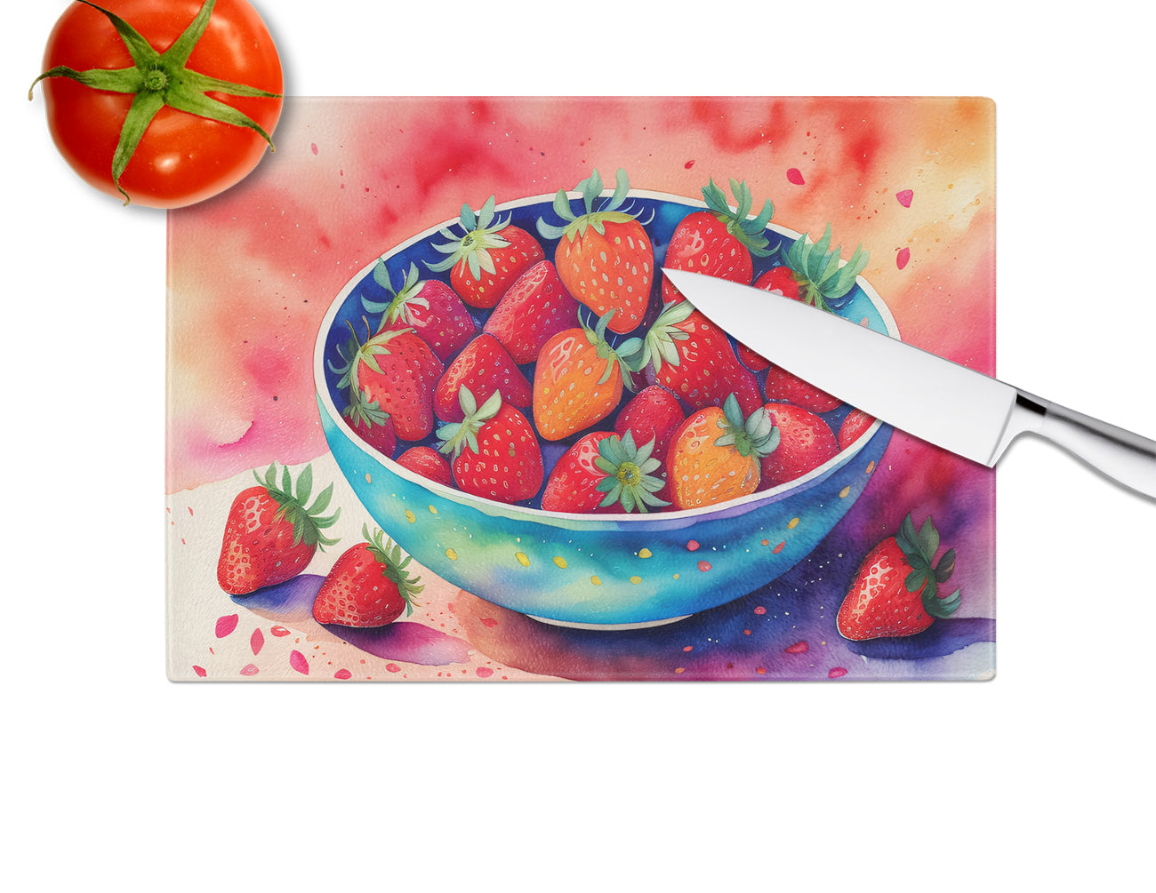 Colorful Strawberries Glass Cutting Board