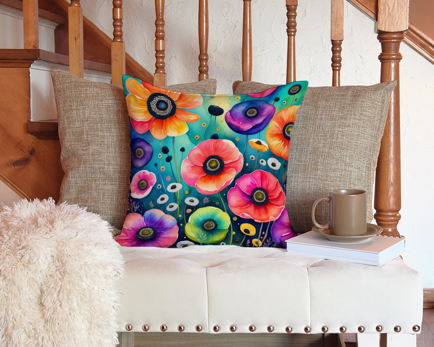 Colorful Anemones Throw Pillow