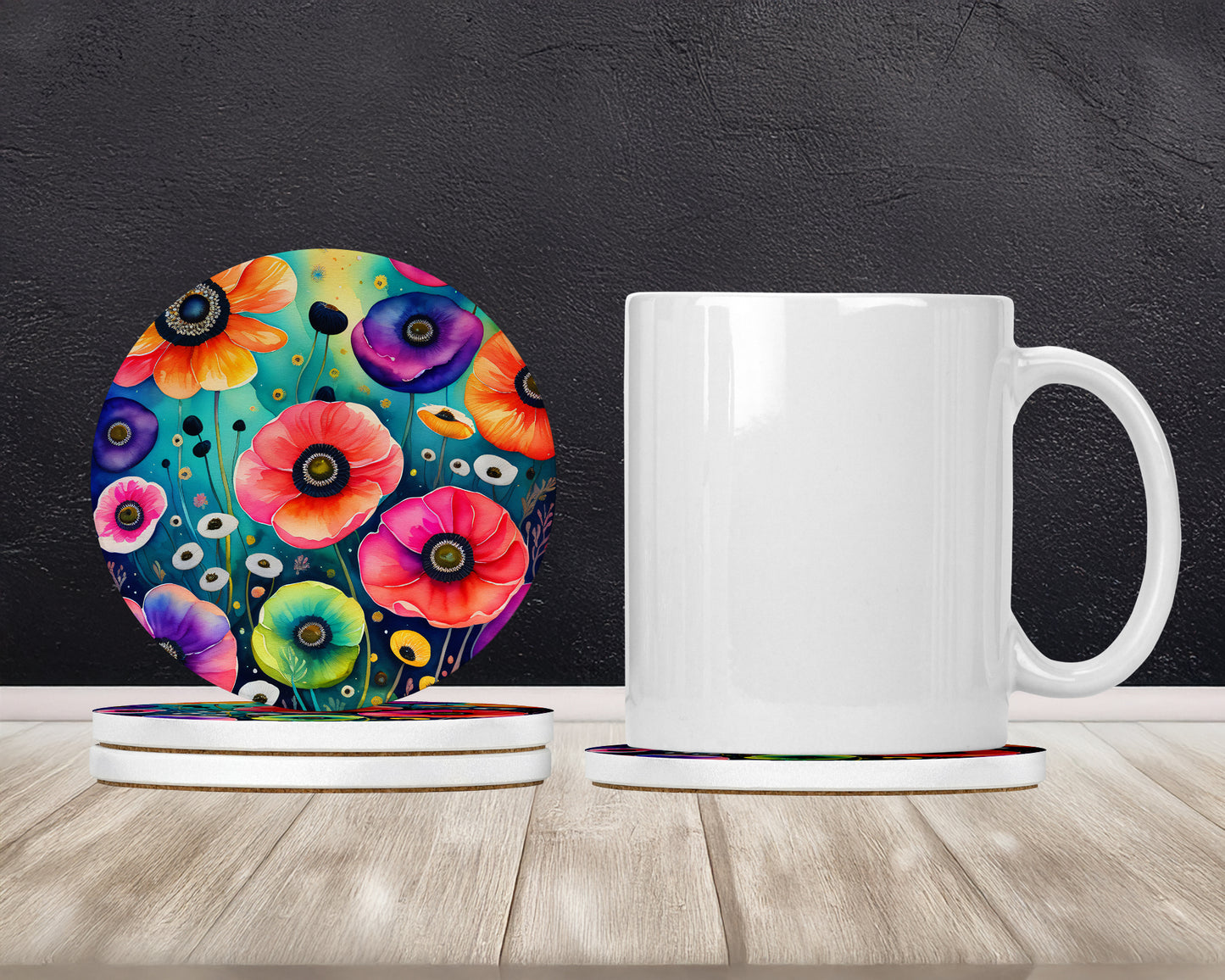 Colorful Anemones Large Sandstone Coasters Pack of 4
