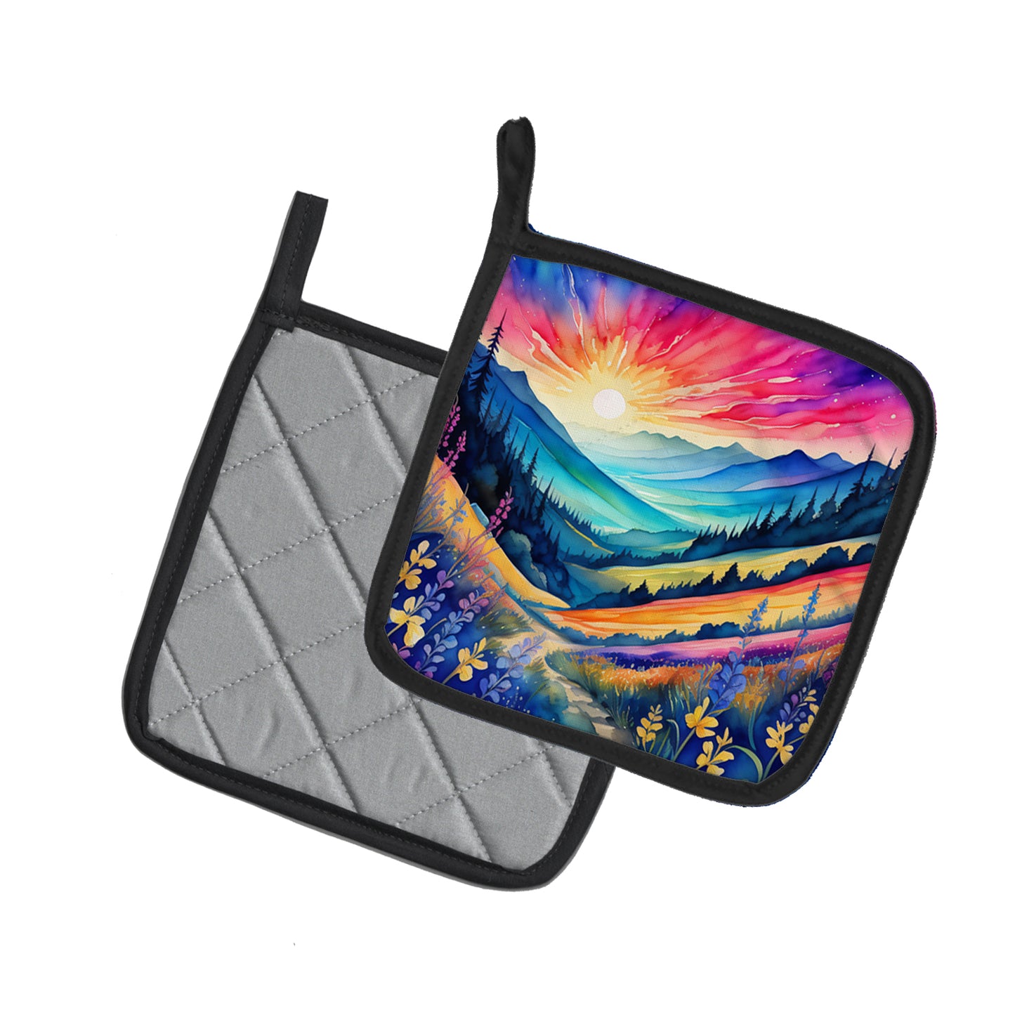 Colorful Annual Larkspur Pair of Pot Holders