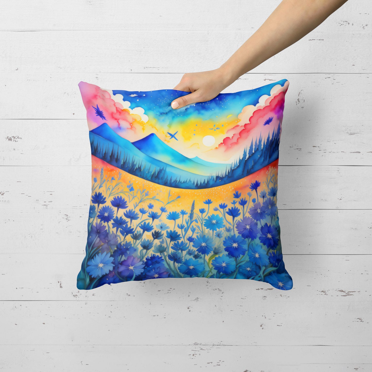 Colorful Blue Cornflowers Throw Pillow