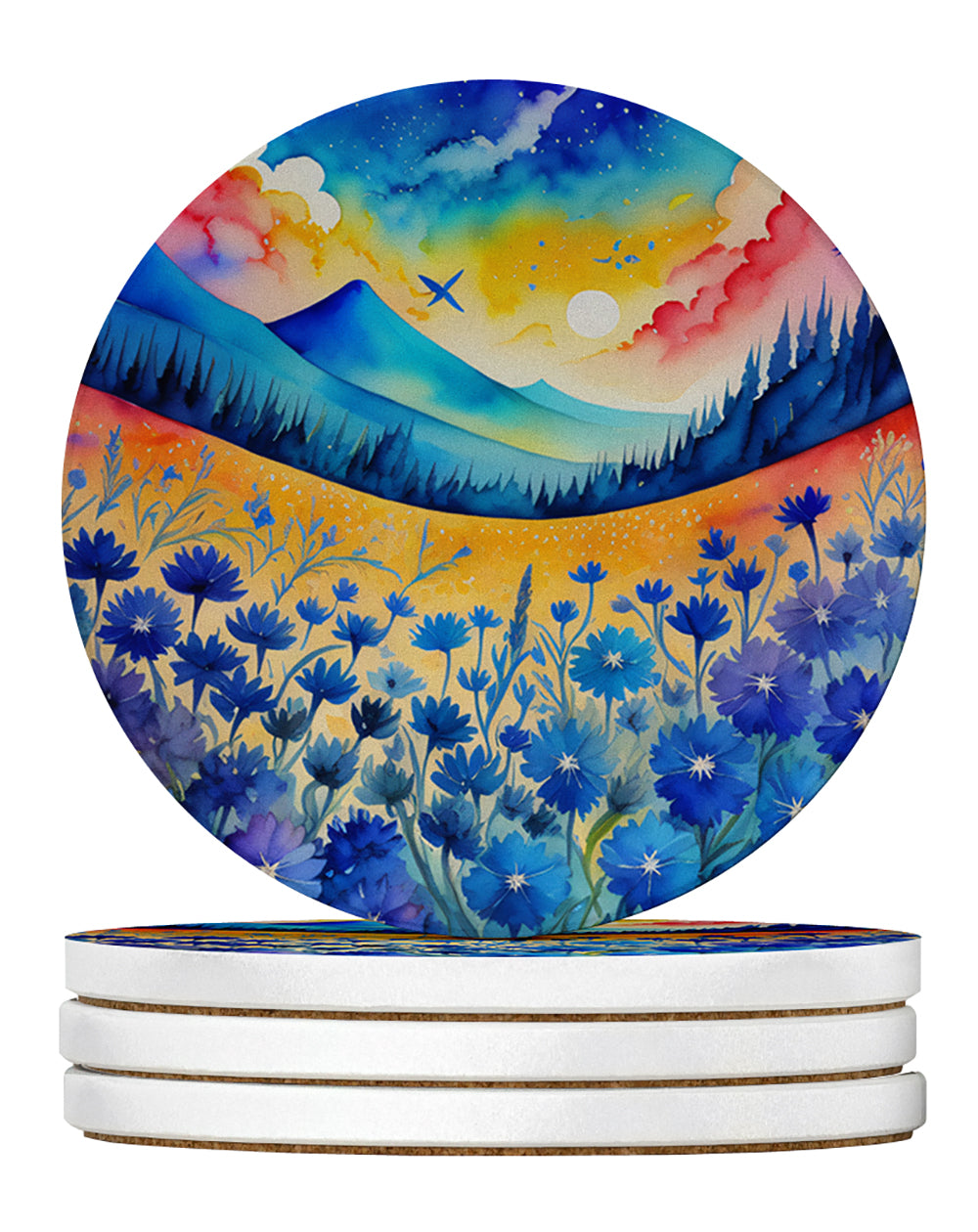 Buy this Colorful Blue Cornflowers Large Sandstone Coasters Pack of 4