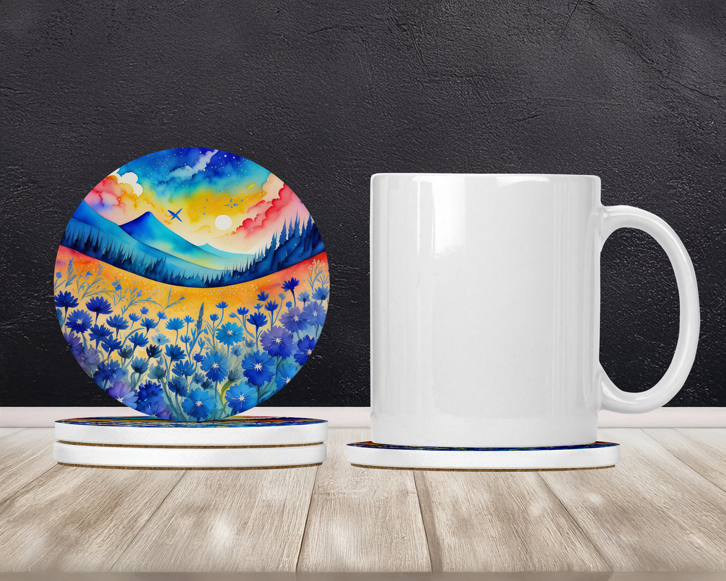 Colorful Blue Cornflowers Large Sandstone Coasters Pack of 4