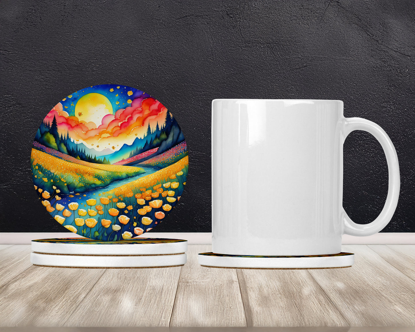 Colorful Buttercups Large Sandstone Coasters Pack of 4