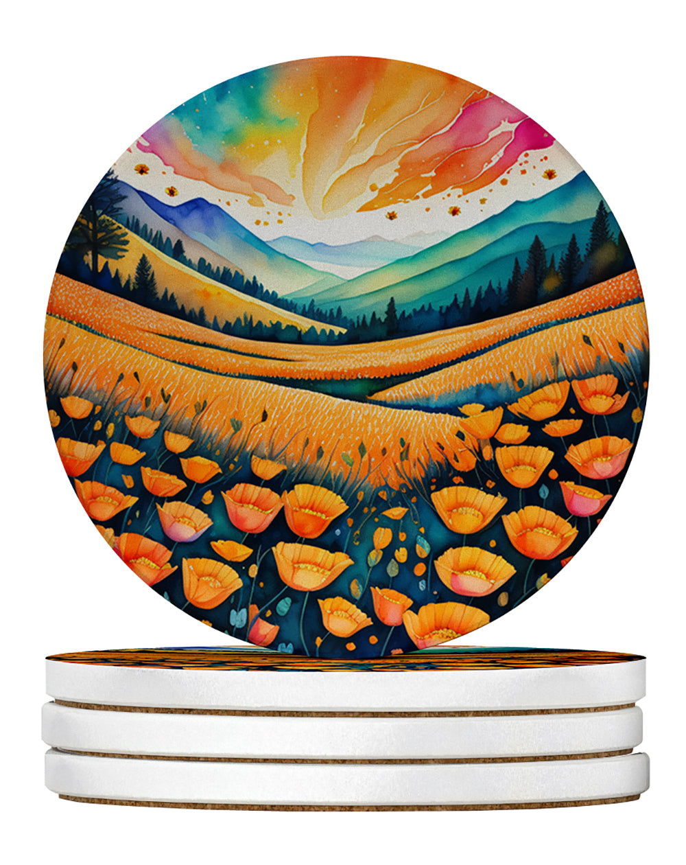 Buy this Colorful California poppies Large Sandstone Coasters Pack of 4