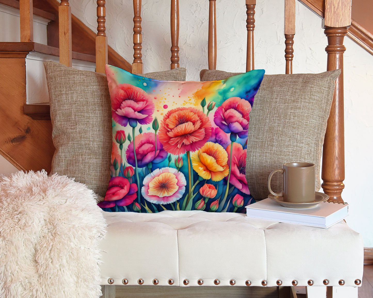 Colorful Carnations Throw Pillow