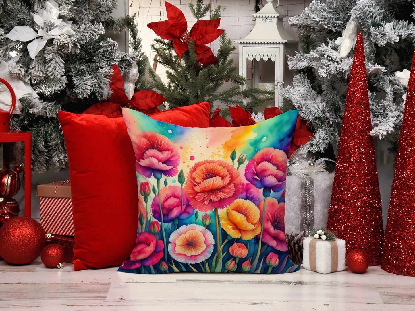 Colorful Carnations Throw Pillow