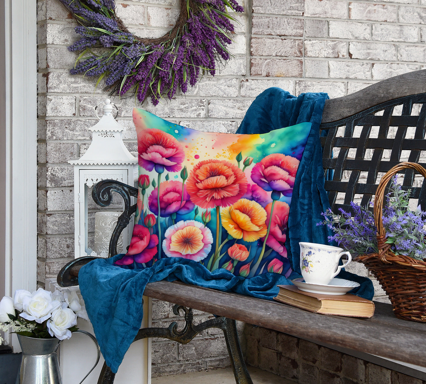 Colorful Carnations Throw Pillow