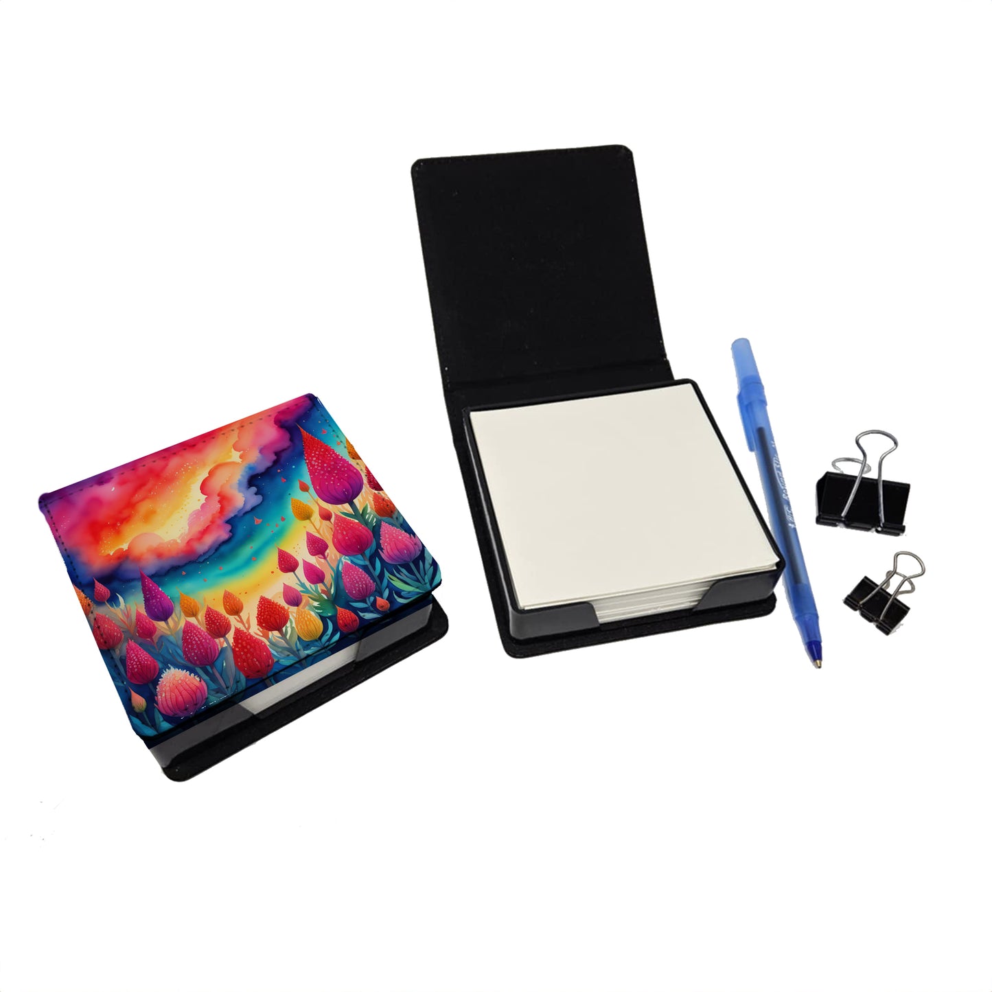 Colorful Celosia PU Leather Note Paper Holder