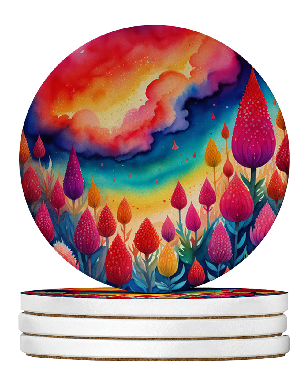 Buy this Colorful Celosia Large Sandstone Coasters Pack of 4