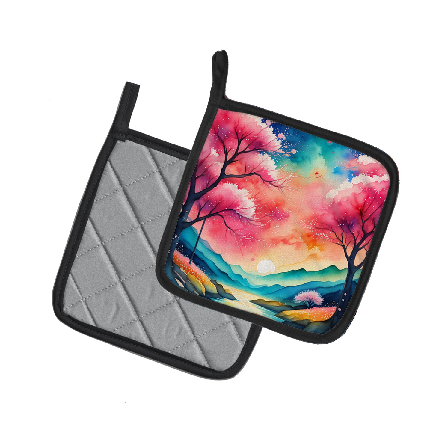 Colorful Cherry Blossoms Pair of Pot Holders