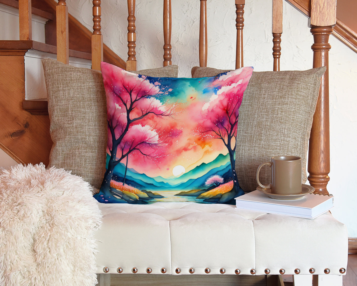 Colorful Cherry Blossoms Throw Pillow