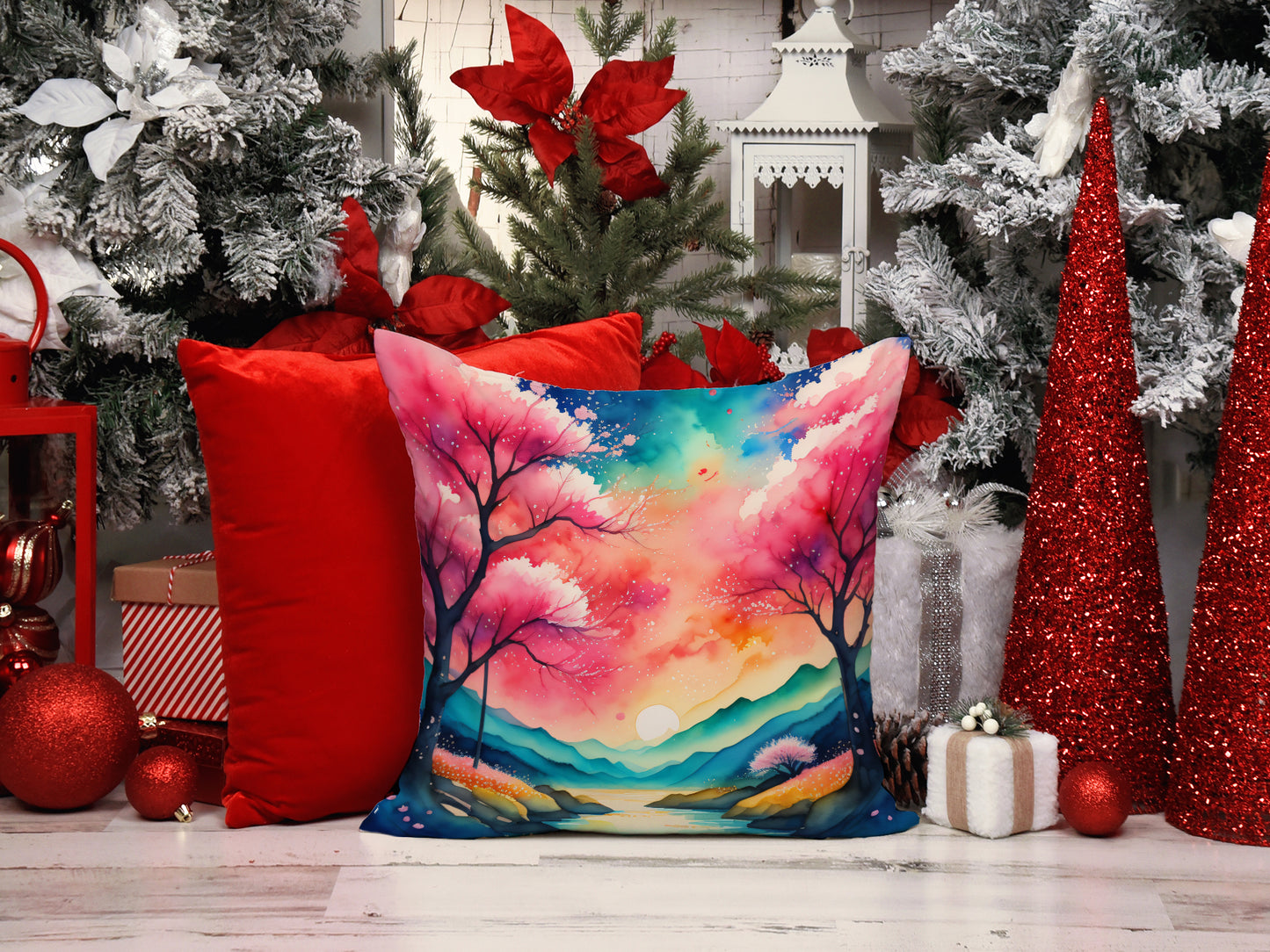 Colorful Cherry Blossoms Throw Pillow