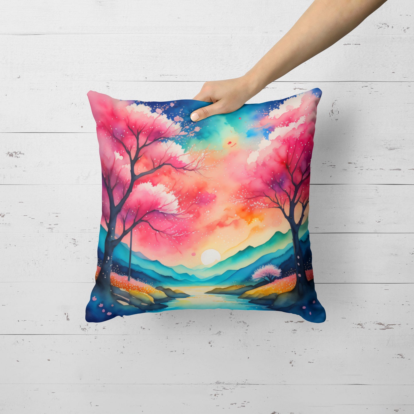 Colorful Cherry Blossoms Throw Pillow