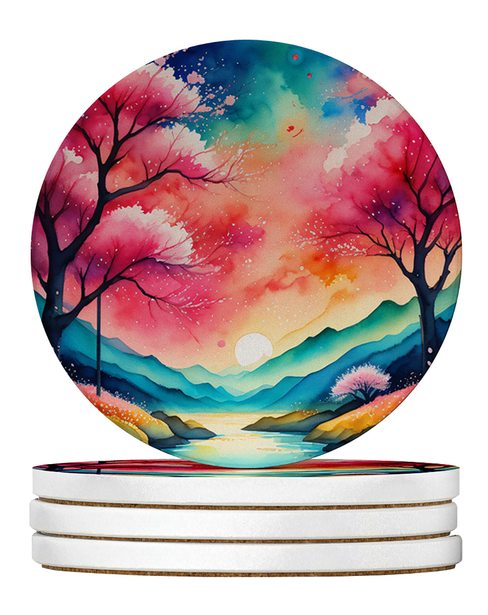 Buy this Colorful Cherry Blossoms Large Sandstone Coasters Pack of 4