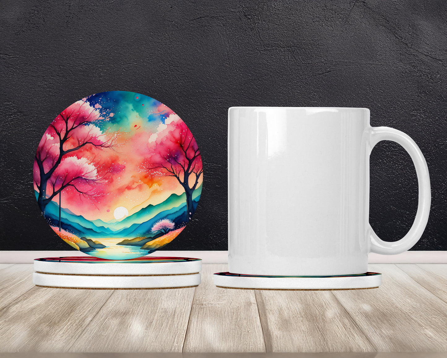 Colorful Cherry Blossoms Large Sandstone Coasters Pack of 4
