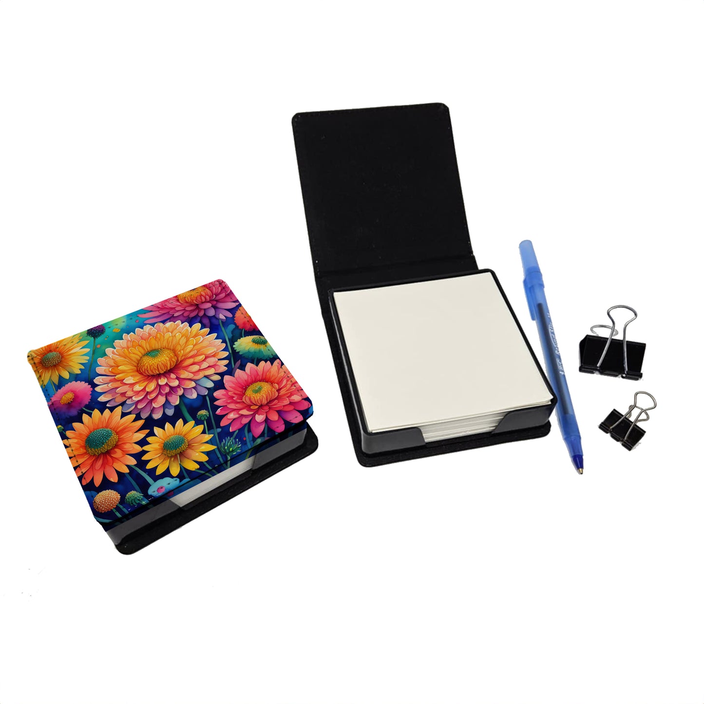 Colorful Chrysanthemums PU Leather Note Paper Holder