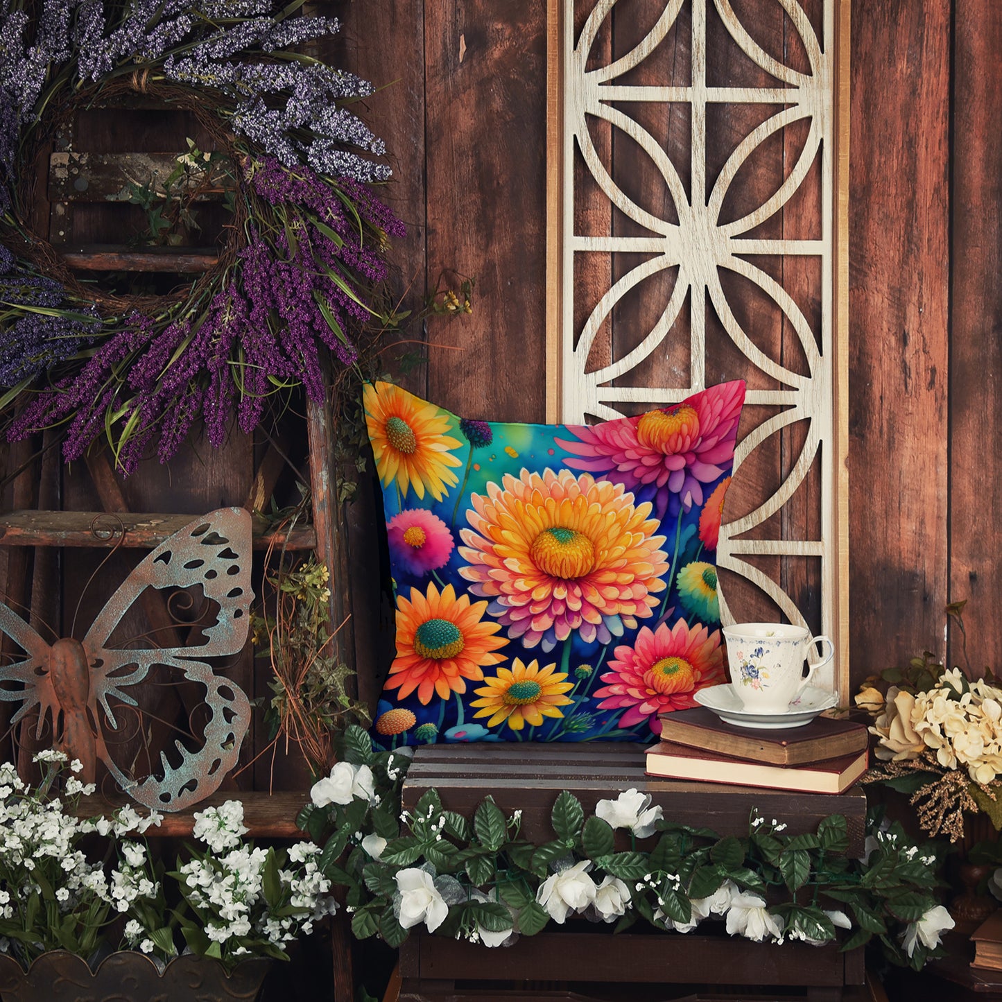 Colorful Chrysanthemums Throw Pillow